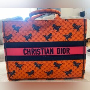 Dior Orange and Black Dinosaur Print Tote Bag